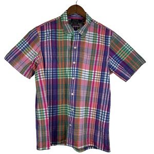 Polo Ralph Lauren Men's Plaid Seersucker Camp Shirt M Loop Collar Classic Preppy